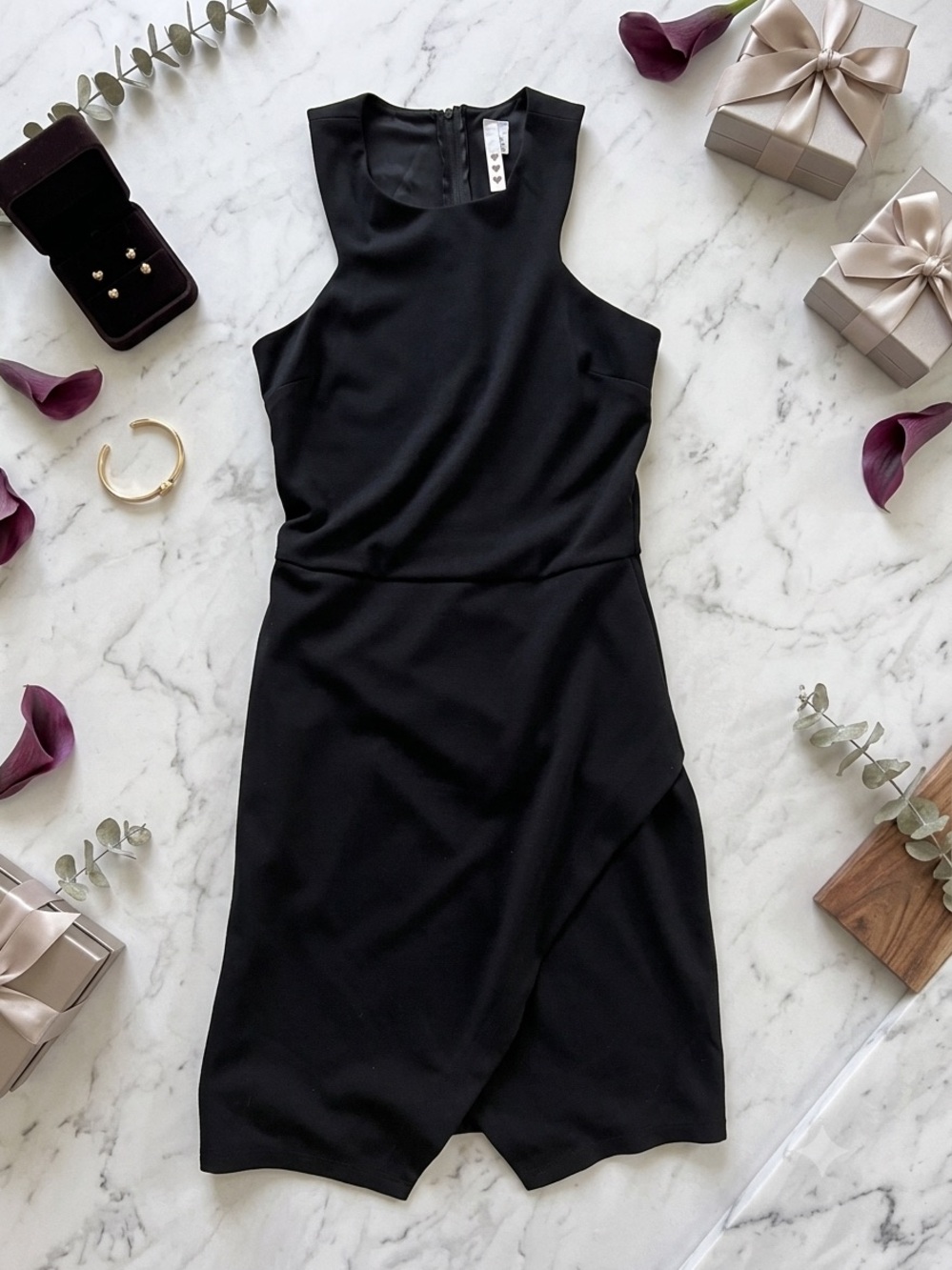 Black Sleeveless Wrap-Front Dress